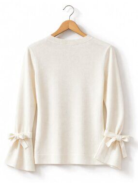 NWT J.Crew Bell Sleeve Crewneck Tie Sweater Top - 100% Cotton | Ivory | XXS